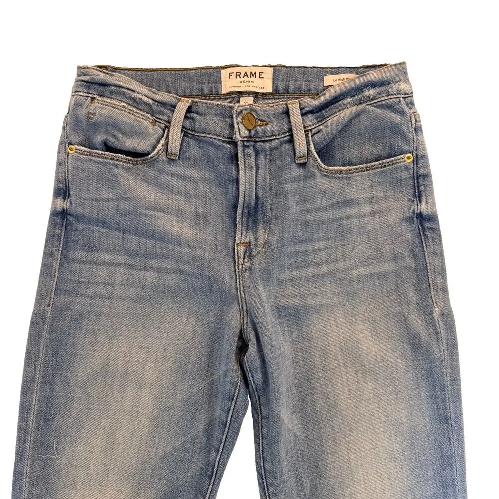 Frame Size 25 Le High Straight Jeans Blue Lightly Distressed Cropped Ankle